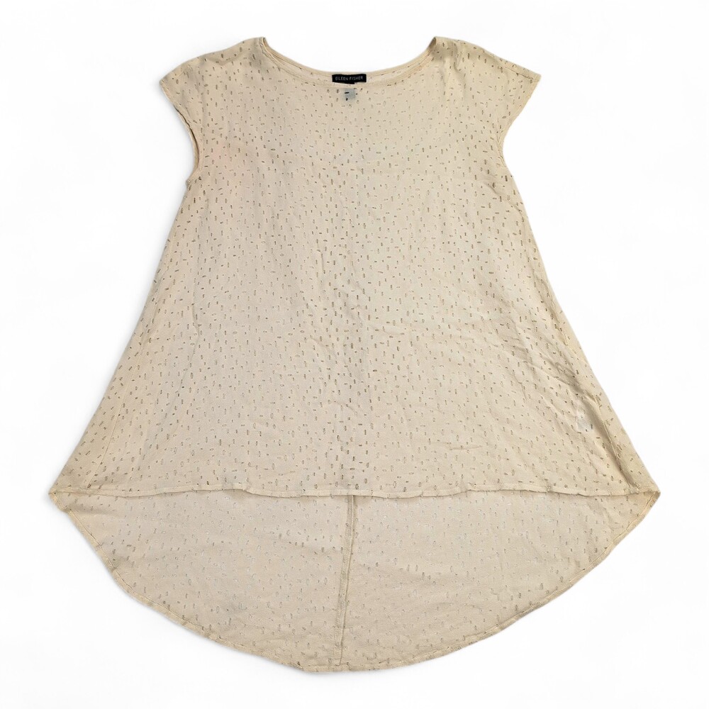 Eileen Fisher 100% Silk Hi?Lo Tunic Blouse Cap Sleeve XS